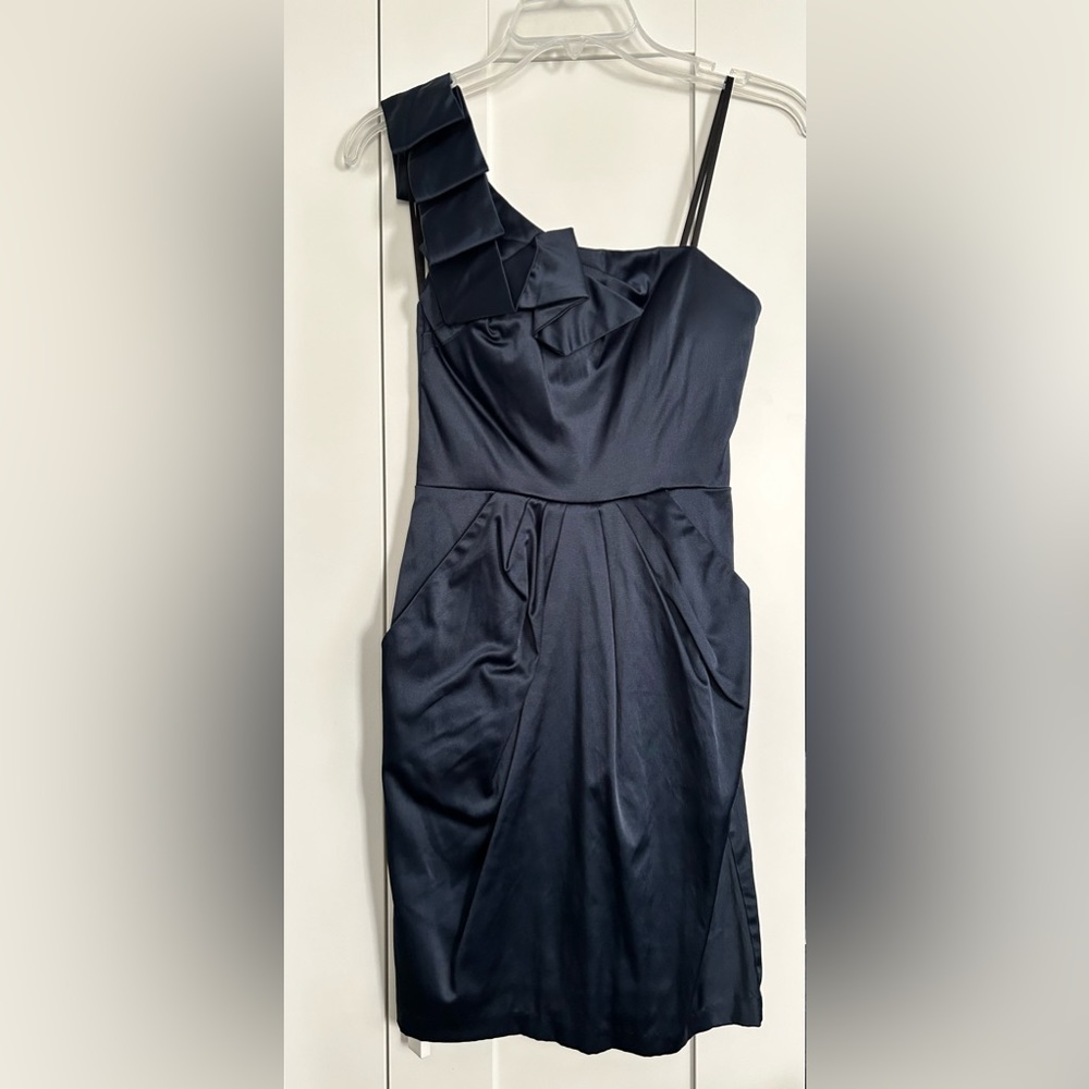 Navy Blue One Shoulder Dress wirh Pockets Size 1
